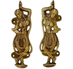 1 Pair Golden Brass Dancing Lady Door Handle
